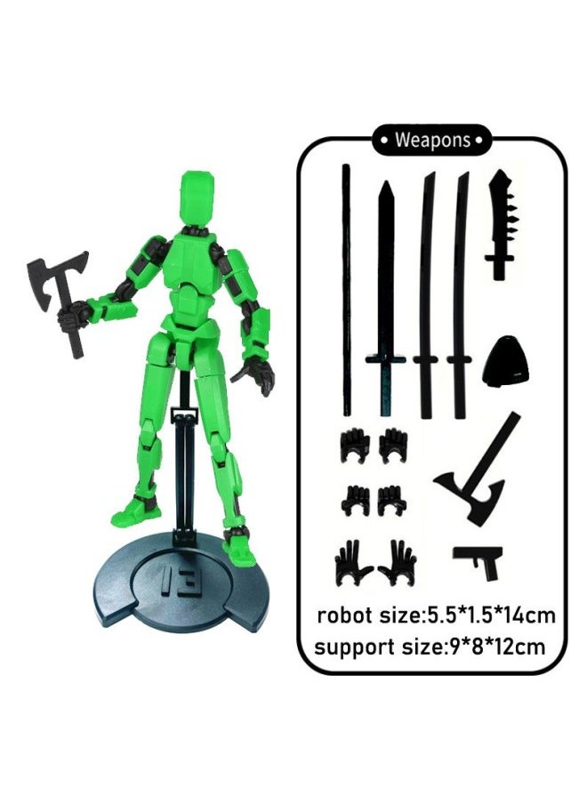 null - Multi-joint Movable Figure Hand Board Lucky 13 Doll Full Body Activity Robot Decompression To Play Artifact-Color:With Bracket-green 75g  Bag - Image 1