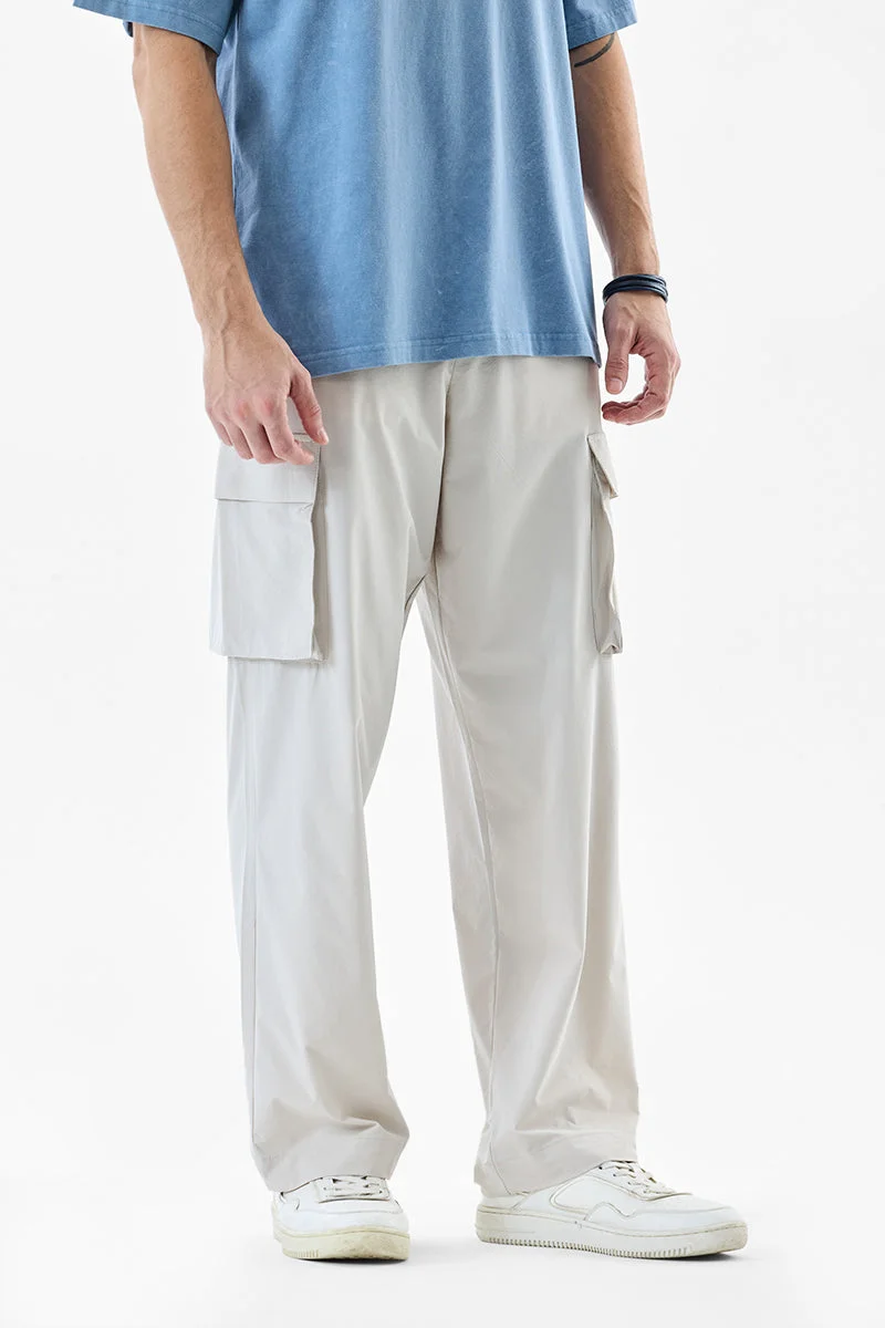 SNITCH Beige Solid Regular Fit Streetwear Cargo