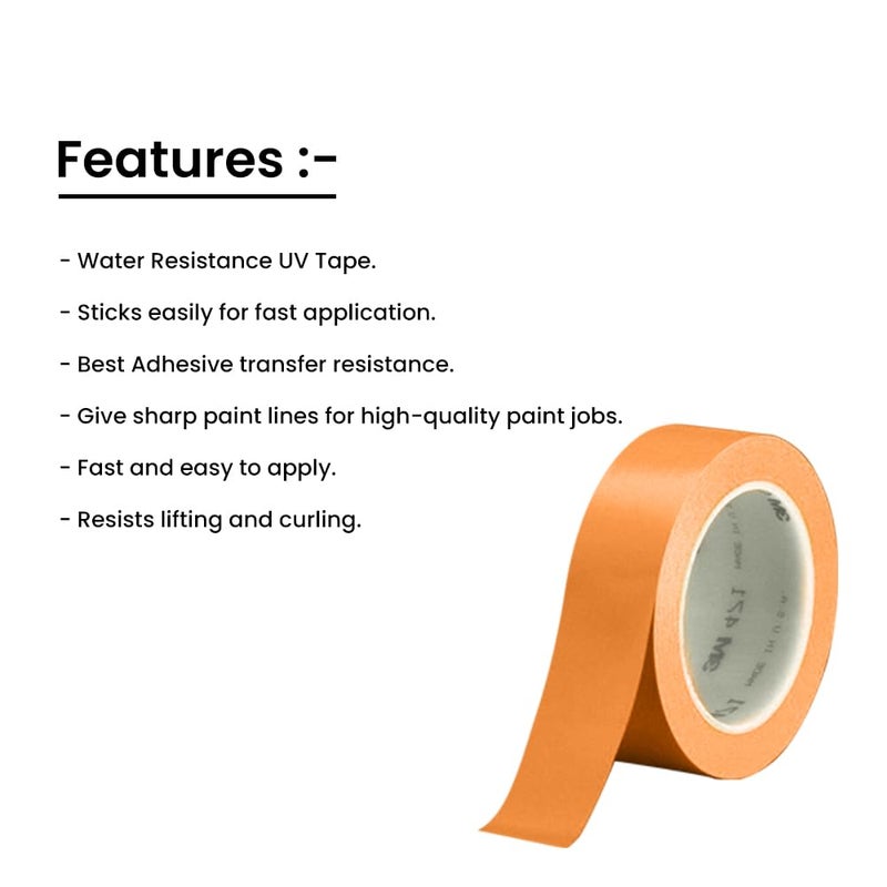 DETAILMAX Color Masking Tape 50 Meters in Length 24mm Width Pack of 4 Easy Tear Tape Best for Car Detailing, Carpenter, Labelling, Painting and leaves no residue after a peel (Orange) - Image 5