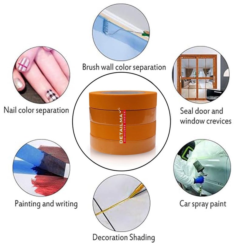 DETAILMAX Color Masking Tape 50 Meters in Length 24mm Width Pack of 4 Easy Tear Tape Best for Car Detailing, Carpenter, Labelling, Painting and leaves no residue after a peel (Orange) - Image 2