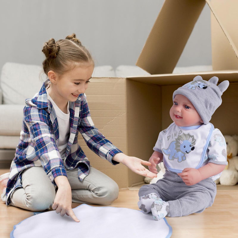 BABESIDE 6 Pcs Reborn Baby Doll Clothes for 17-22 Inch Babydolls, Dinosaurs Pattern Lifelike Reborn Baby Doll Accessories with Hat Bib and Socks for Realistic Baby Dolls Boy & Girl - Image 3