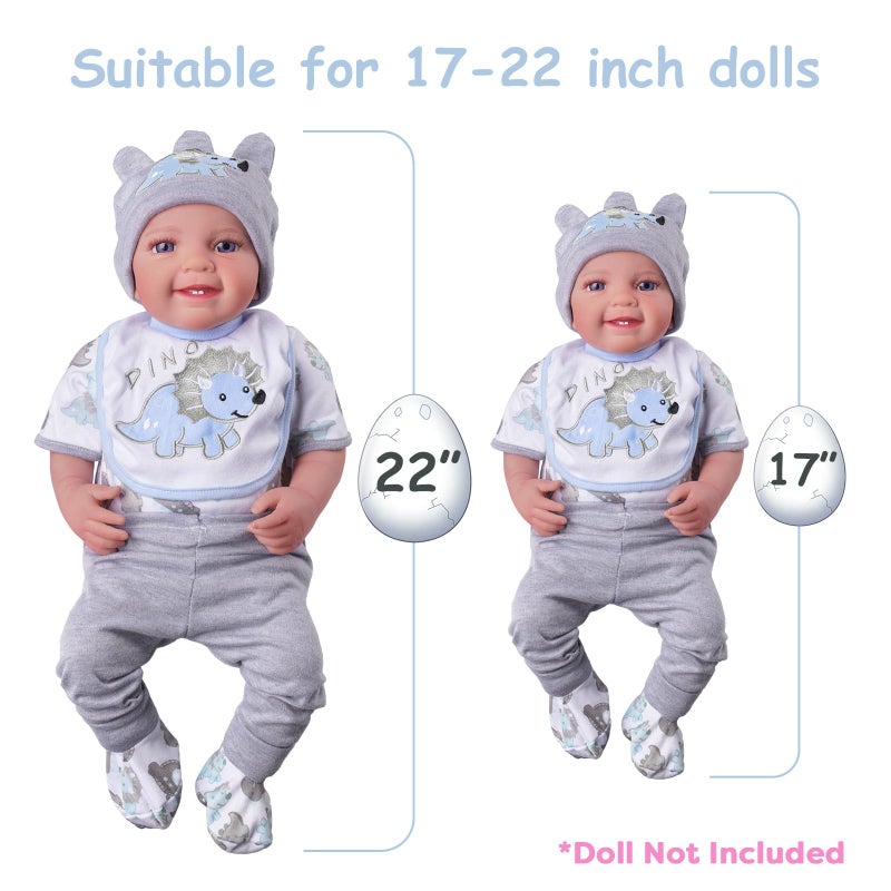 BABESIDE 6 Pcs Reborn Baby Doll Clothes for 17-22 Inch Babydolls, Dinosaurs Pattern Lifelike Reborn Baby Doll Accessories with Hat Bib and Socks for Realistic Baby Dolls Boy & Girl - Image 5