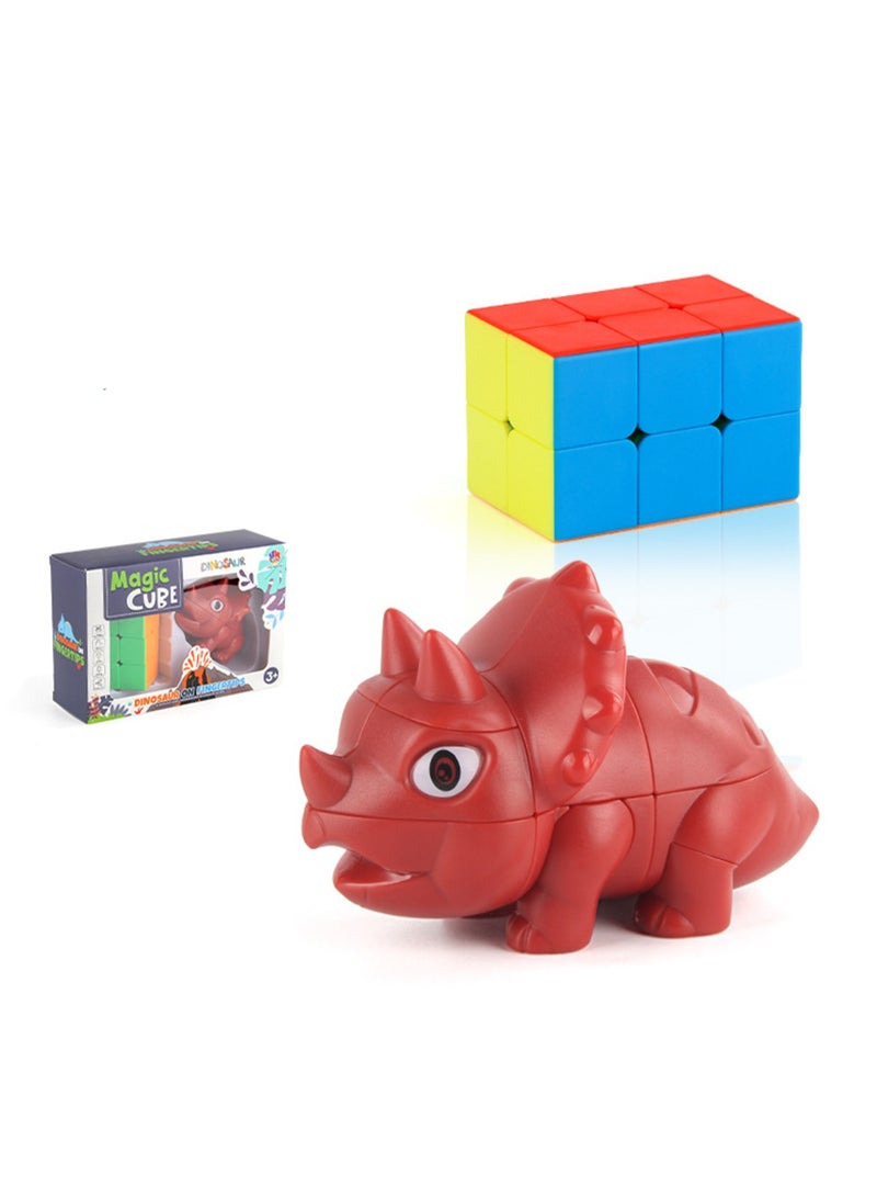 Children's Science And Education Educational Animal Second-Order Rubik's Cube Toy Dinosaur Rubik's Cube 2 in 1 Set Smooth Rotation (Red Triceratops + Second Order Rubik's Cube) - Image 1