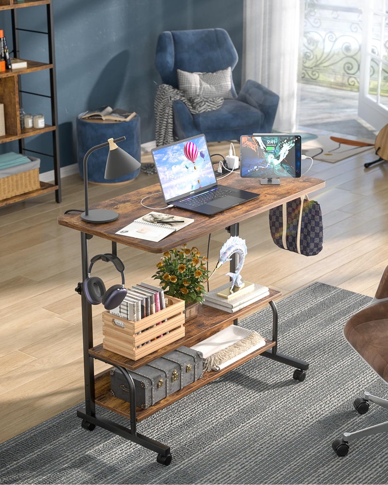 Armocity Rolling Standing Desk with Power Outlets, 32" Manual Height Adjustable Mobile Computer Desk with Wheels, Small Portable Sit Stand Laptop Couch Table for Bed & Sofa Home Office, Rustic Brown - Image 5