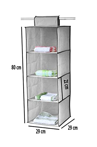 Styleys Hanging 4Shelf Closet Cloth Organizer 30 x 30 x 80 cm Beige S11108 - Image 3