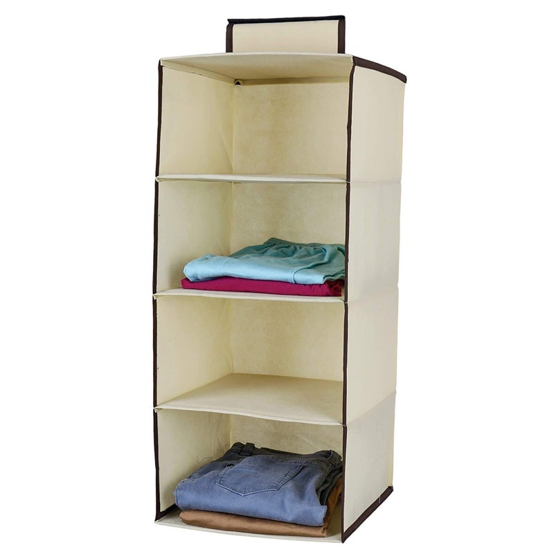 Styleys Hanging 4Shelf Closet Cloth Organizer 30 x 30 x 80 cm Beige S11108 - Image 4
