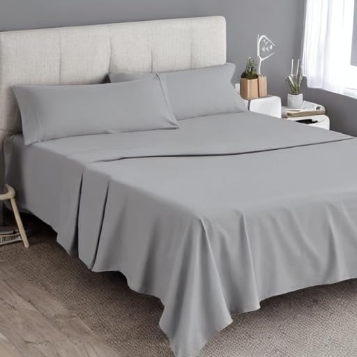 KEDARA CLOTH Flat Bedsheet Premium 1000 TC 100 Egyptian Cotton Flat Bedsheet for Double Size Bed 1 Bedsheets with 2 Pillow Covers Bed Sheet Chadar Bed Chadar Double Bed_Light Grey Solid with 1000 TC  - Image 1
