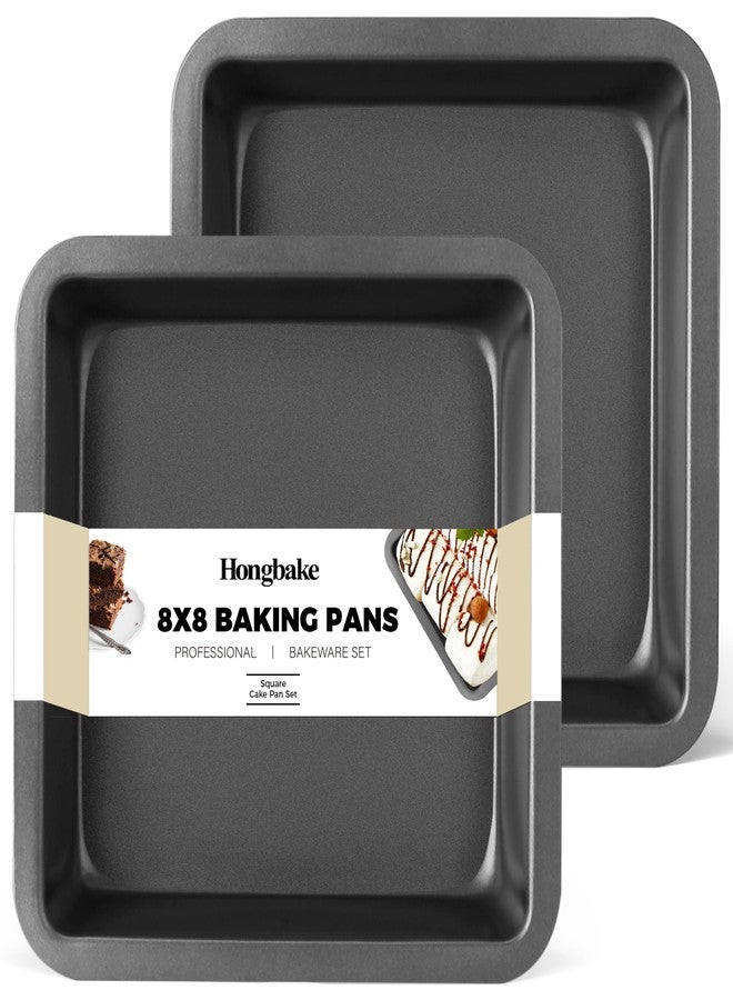 HONGBAKE مجموعة صواني خبز الكيك HONGBAKE مقاس 8x8 بوصة، صواني براوني مربعة غير لاصقة بمقابض عريضة، قطعتان، شديدة التحمل، رمادي - Image 1