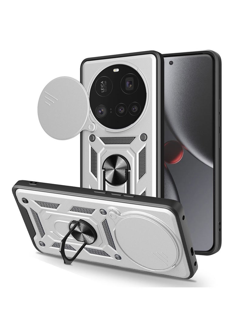 Case for Xiaomi 15 Ultra 5G /  Mi 15 Ultra with Sliding Camera Cover, Kickstand, PC+TPU Dual-Layer Back Cover,Silver - Image 1