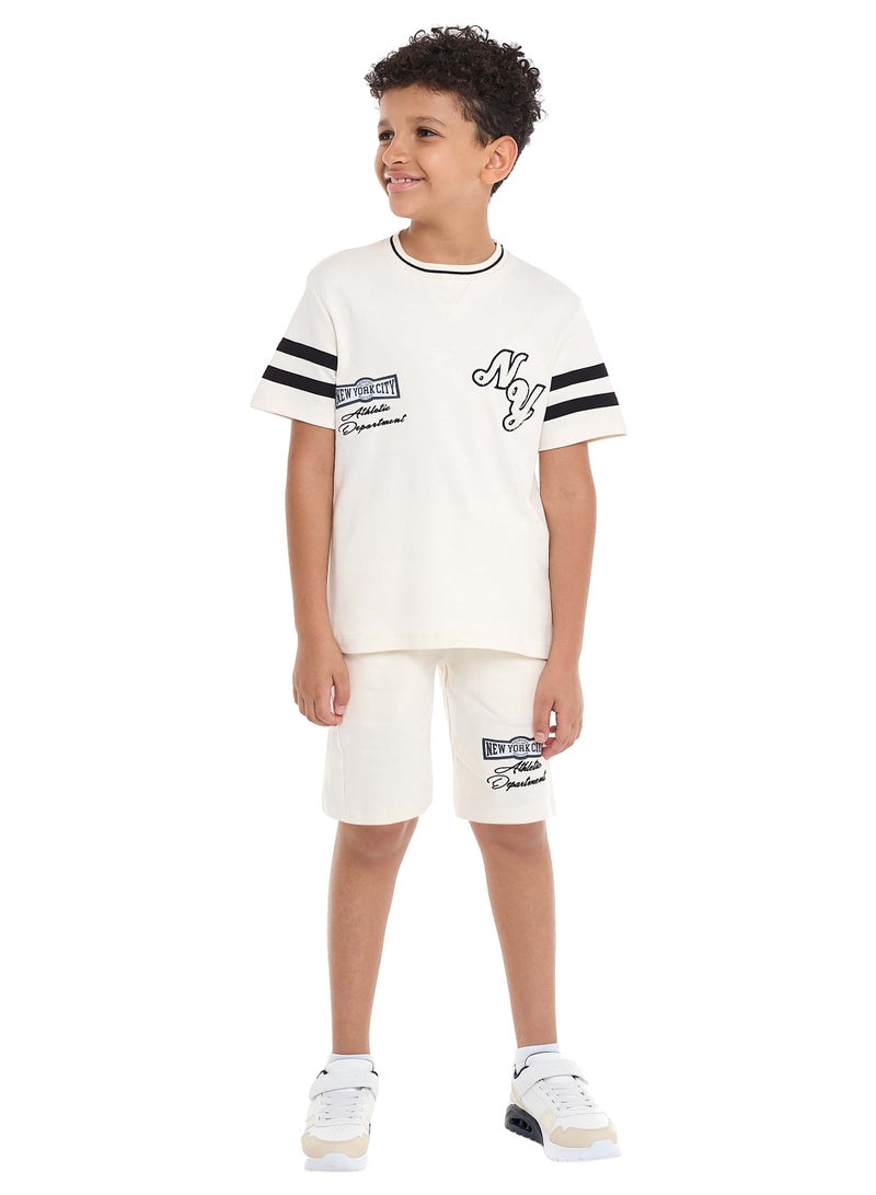 Victor and Jane Sr Boys' LA Aplique Embroidery Set - Beige - Image 1