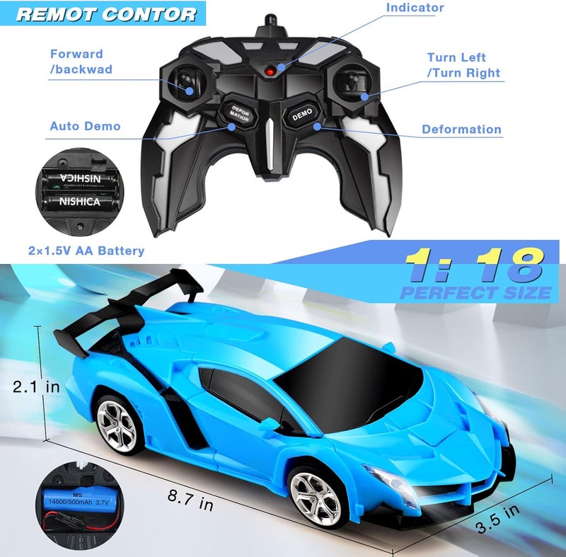 Chridark Remote Control Car Toys - Transforming RC Cars for Kids & Boys Toys - One Button Transformation and 360 Degree Rotating Drifting - Gifts for Boys and Girls (Blue) - Image 4