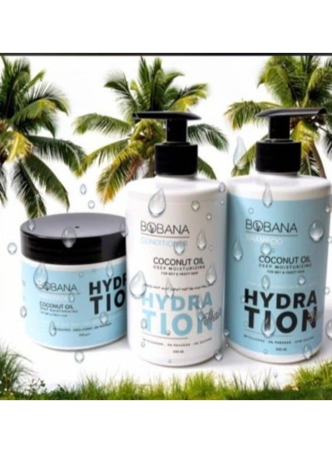 بوبانا مجموعه العنايه للشعرالجاف من بوبانا بزيت جوز الهند ( شامبو 400 مل + بلسم 400 مل + حمام كريم 500 جم) - Image 3