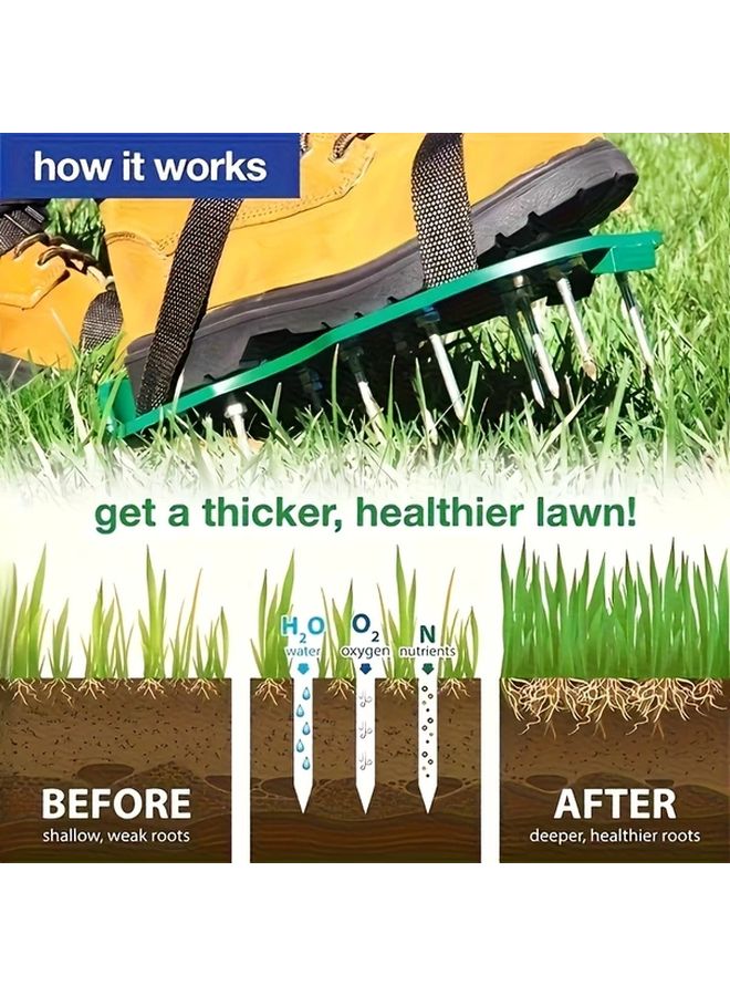 Green Spike Lawn Aerator Shoes Heavy Duty Manual Grass Soil Aeration Tool - Image 2