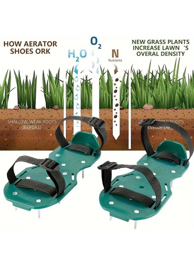 Green Spike Lawn Aerator Shoes Heavy Duty Manual Grass Soil Aeration Tool - Image 5