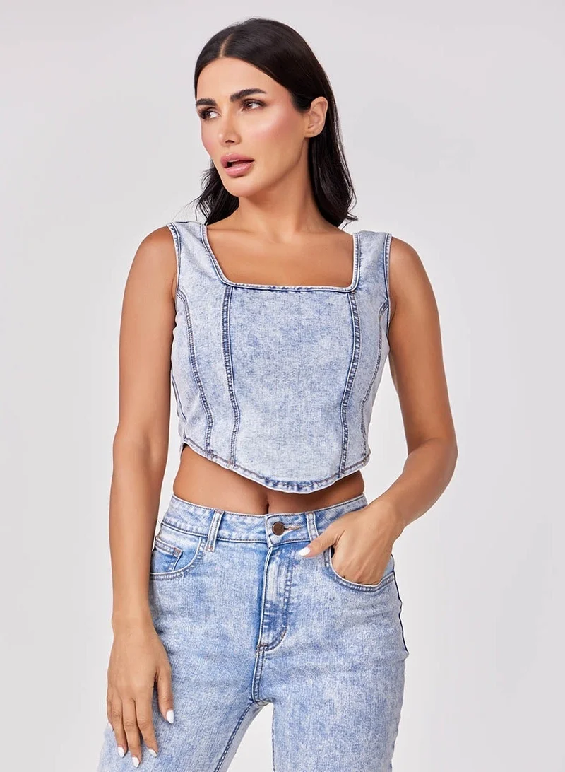 Zigzag Denim Top