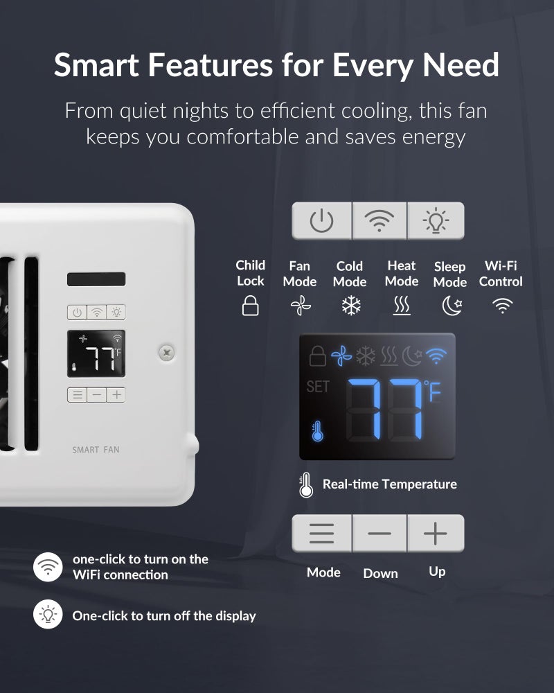 Howeall Super Quiet Register Booster Fan for 4" x 10" Register Holes, Smart Register Vent with Dual Intelligent Thermostat and WIFI App Control, Heating Cooling AC Vent Fan (White) - Image 5