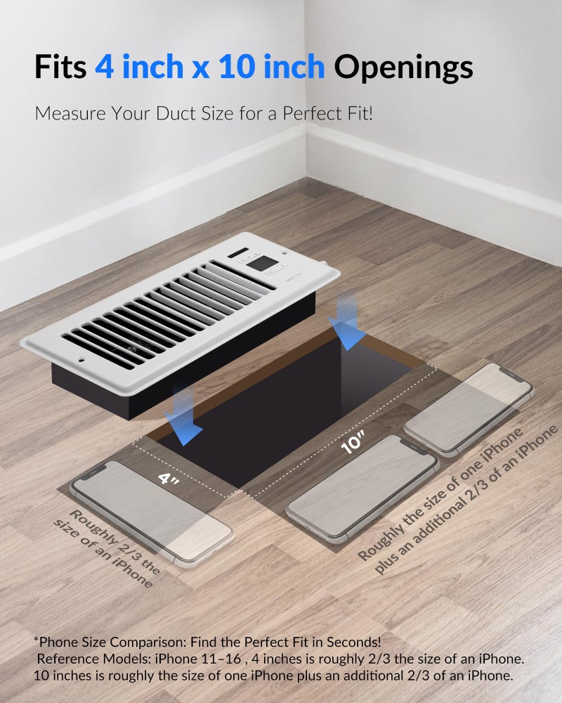 Howeall Super Quiet Register Booster Fan for 4" x 10" Register Holes, Smart Register Vent with Dual Intelligent Thermostat and WIFI App Control, Heating Cooling AC Vent Fan (White) - Image 2