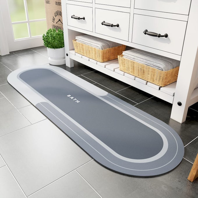 LONG BATH MAT WITH NON SLIP RUBBER BACK ABSORBENT QUICK DRY BLUE 17X59