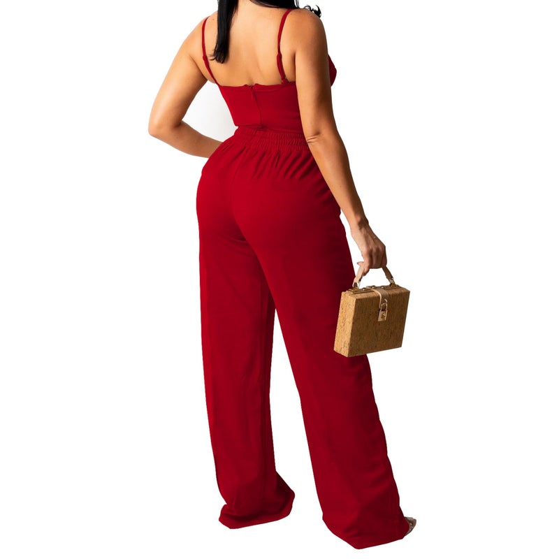 PINSV Women's Casual Wide Leg Pants High Waisted Drawstring Baggy Sweatpants Elastic Straight Leg Lounge Pants Red S - Image 3