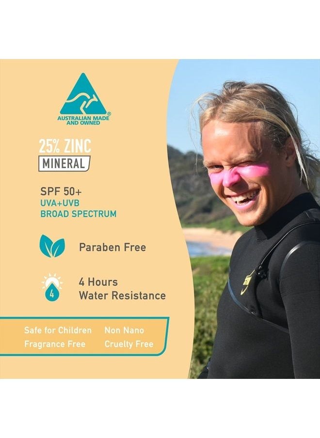 Sun Zapper - Zinc Oxide Sunscreen Stick Mineral Pink SPF 50+ Water Resistant for Face & Body, Adults, Kids (0.42 Oz, 12g) Broad Spectrum Sun Block, Made in Australia - Image 1