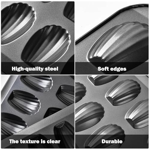 Myyaowl 2pc Nonstick Madeleine Pan for Baking, 12-Cavity Shell Shape Cake and Cookie Mold Tray, Carbon Steel Cookie Molds, Send Goods from Local Warehouse (2 PC) - Image 3
