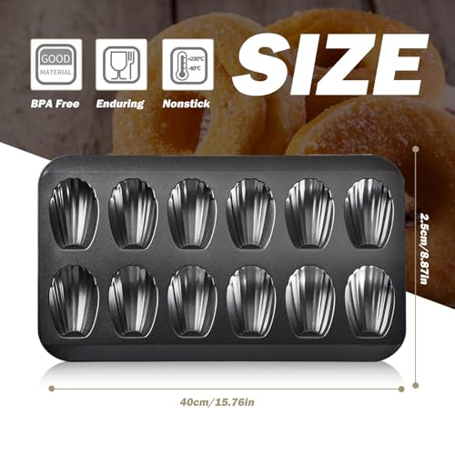 Myyaowl 2pc Nonstick Madeleine Pan for Baking, 12-Cavity Shell Shape Cake and Cookie Mold Tray, Carbon Steel Cookie Molds, Send Goods from Local Warehouse (2 PC) - Image 2