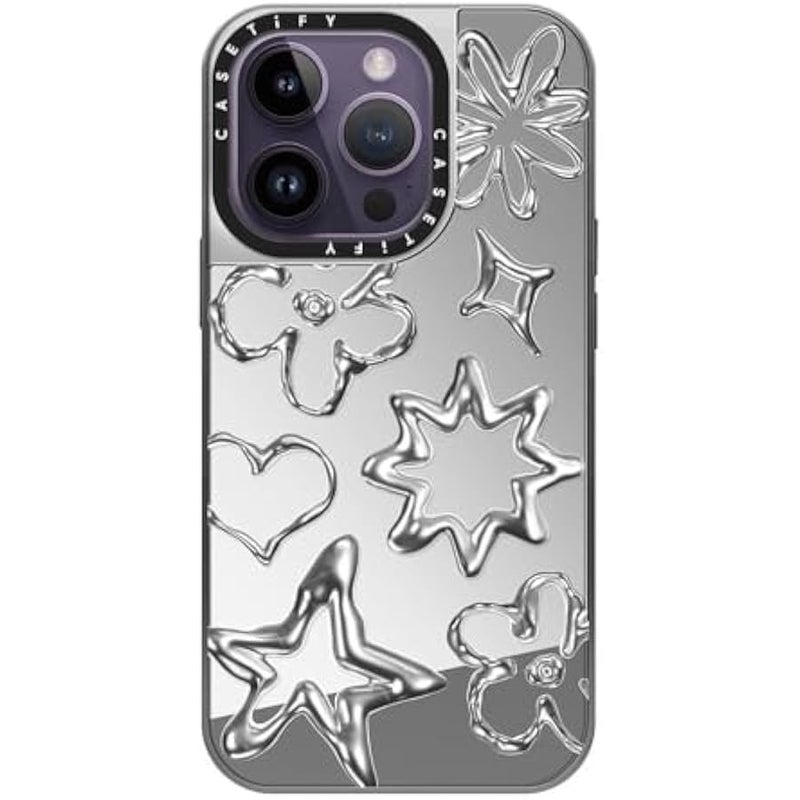 Casetify Mirror Case for iPhone 14 Pro Compatible with Magsafe - Chrome Doodles - Silver on Silver - Image 2