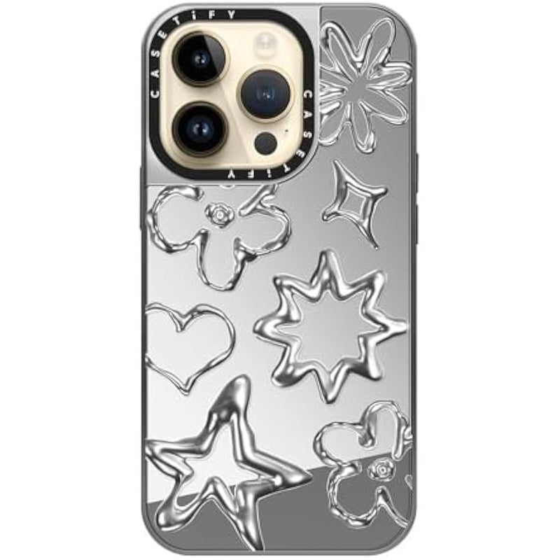Casetify Mirror Case for iPhone 14 Pro Compatible with Magsafe - Chrome Doodles - Silver on Silver - Image 4