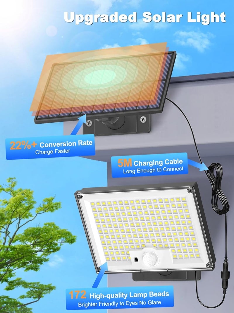 أضواء جوسيسيل الشمسية الخارجية مقاومة للماء IP65، 172 LED 9000K 3 أوضاع أضواء شمسية خارجية منفصلة مع مستشعر حركة ووحدة تحكم عن بعد، أضواء فيض شمسية من الغسق إلى ال��جر للفناء والرواق والحديقة، 2 قطعة (أبيض دافئ) | مستشعر حركة منفصل بثلاثة أوضاع، وحدة تحكم عن بعد، مقاومة للماء IP65، للفناء والرواق والحديقة والمرآب - Image 2