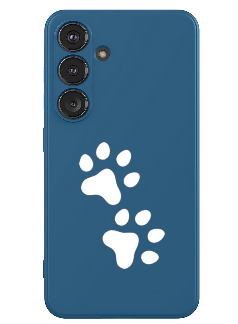 Theodor Protective Slim Fit Case Liquid Silicone Cover with Full Body Protection Anti-Scratch Shockproof Case For Samsung Galaxy S25 (Blue) - Paw - White - Image 1