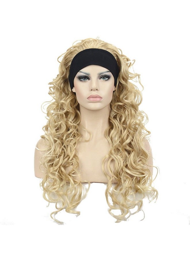 Wiginway Wiginway Long Curly Wave Headband Synthetic Natural Style Wigs for Women Girls Golden Blonde  - Image 1