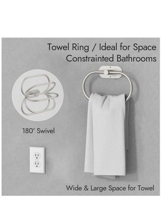 4 Piece Bathroom Hardware Set, Self-Adhesive Bathroom Accessories Sets, Stainless Steel Bath Towel Bar Set Include Towel Rack Wall Mounted, Toilet Paper Holder, Towel Ring, Robe Towel Hook(Silver) - view 3