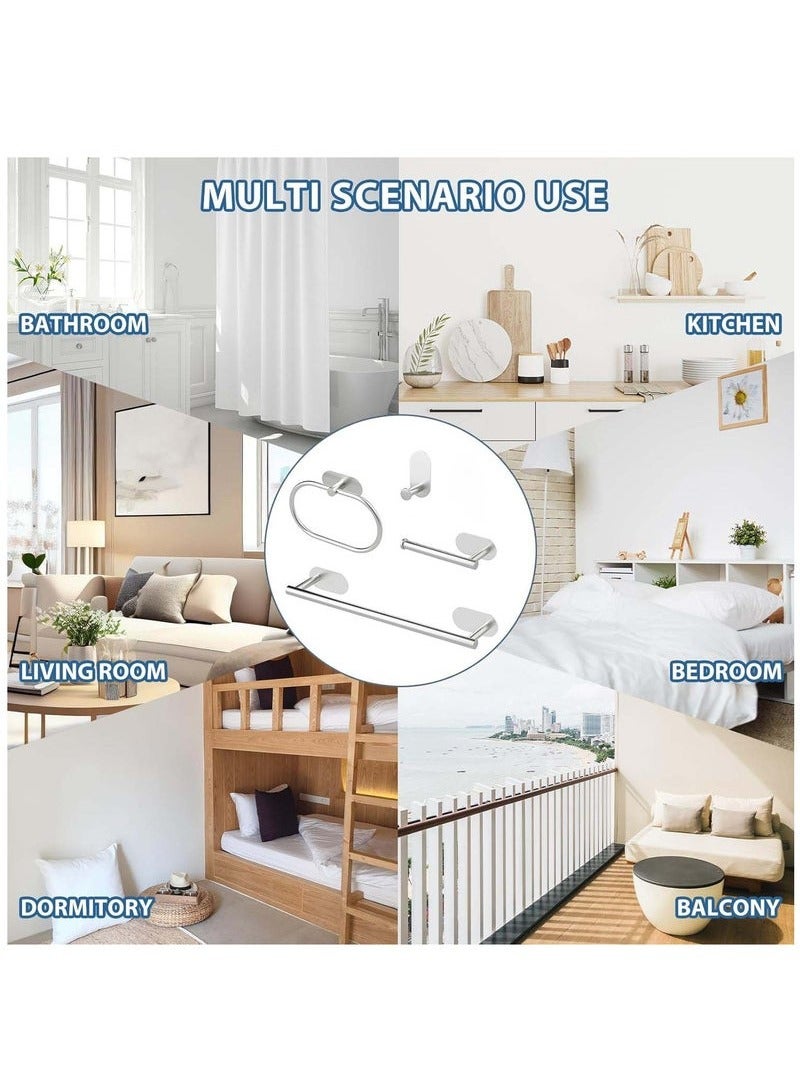 Alruht 4 Piece Bathroom Hardware Set, Self-Adhesive Bathroom Accessories Sets, Stainless Steel Bath Towel Bar Set Include Towel Rack Wall Mounted, Toilet Paper Holder, Towel Ring, Robe Towel Hook(Silver) - Image 4