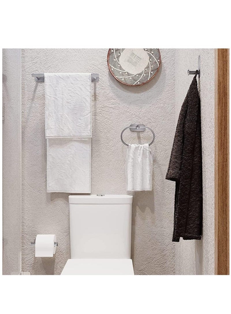 Alruht 4 Piece Bathroom Hardware Set, Self-Adhesive Bathroom Accessories Sets, Stainless Steel Bath Towel Bar Set Include Towel Rack Wall Mounted, Toilet Paper Holder, Towel Ring, Robe Towel Hook(Silver) - Image 5