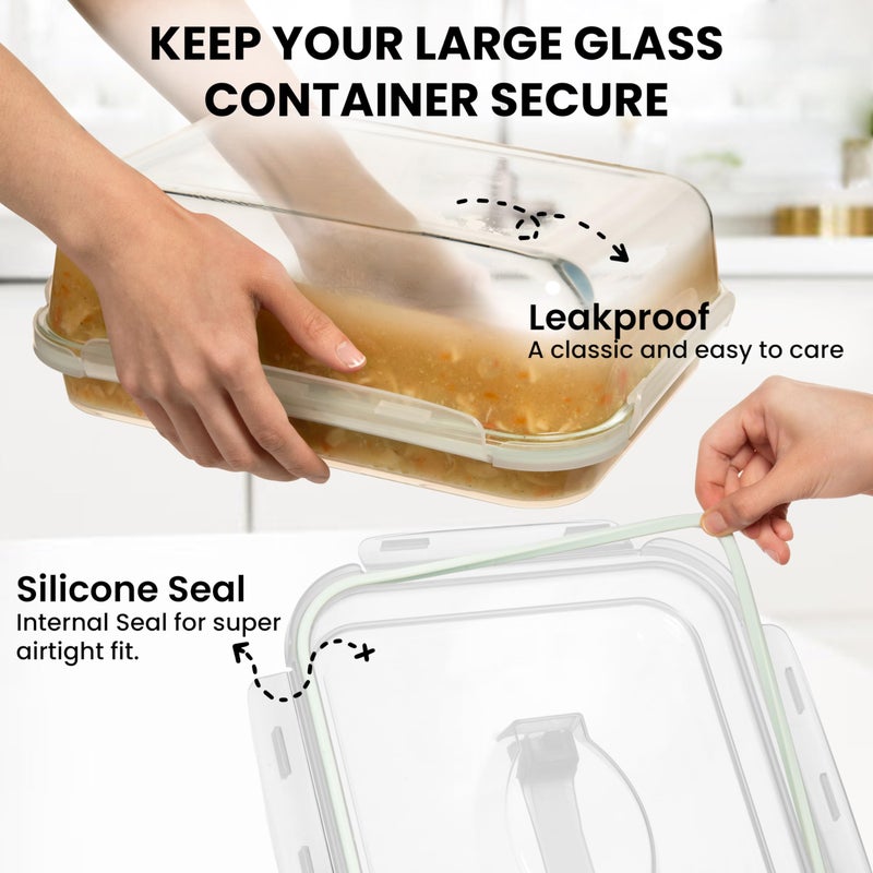 Razab 4800 ML / 163 oz / 21 Cup LARGE Glass Food Storage Container with Airtight Locking Lid. Ideal Storing food, Vegetables, Fruits. Baking Casserole, Lasagna, Roasting Turkey, Chicken BPA Free Oven Safe - Image 5
