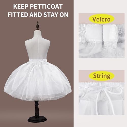 LULUSILK Girl's Hoopless Petticoat Crinoline with 3 Layers, Flower Girl Underskirt, White - Image 4