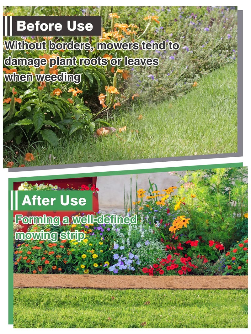 ANPHSIN Natural Mulch Roll for Landscaping- 120" x 6.3" Weed Barrier Coconut Fiber Mat with 16 U-Shaped Steel Stakes, Thick Garden Border Edging for Plants, Flowers, Lawns, Vegetables - Image 2