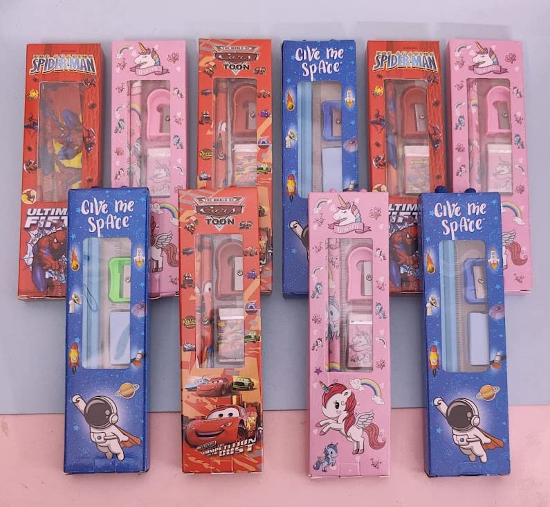 Tera13 Return Gifts For Kids Stationery Set (6 Pcs) Cartoon Theme Stationary Kit Set, School Stationary Items Black Pencil Eraser Sharpener For Kids Girls & Boys Kanjak Gifts - Image 2