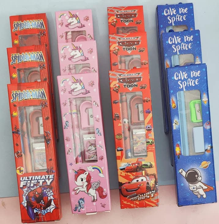 Tera13 Return Gifts For Kids Stationery Set (6 Pcs) Cartoon Theme Stationary Kit Set, School Stationary Items Black Pencil Eraser Sharpener For Kids Girls & Boys Kanjak Gifts - Image 4