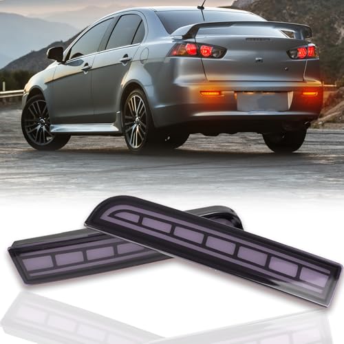 PGTOPONE DRL Red LED Rear Fog Light Reflector,Function as Daytime Running Light&Amber Sequential Turn Signal&Brake Light Compatible with Mitsubishi Lancer Evolution X Outlander (Smoke Style) - Image 1