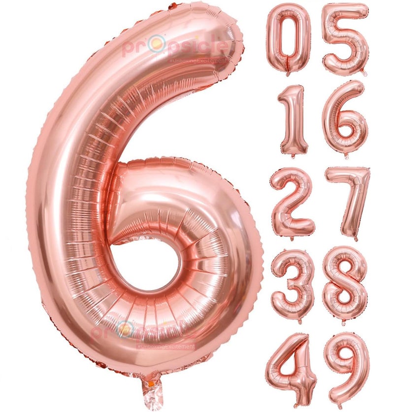 Propsicle 16 inch Number 6 Foil Balloon - Rose Gold Numeric Balloon for Birthday Decoration, Anniversary, Milestone - No. Six Balloon for Photo Backdrop - Image 1