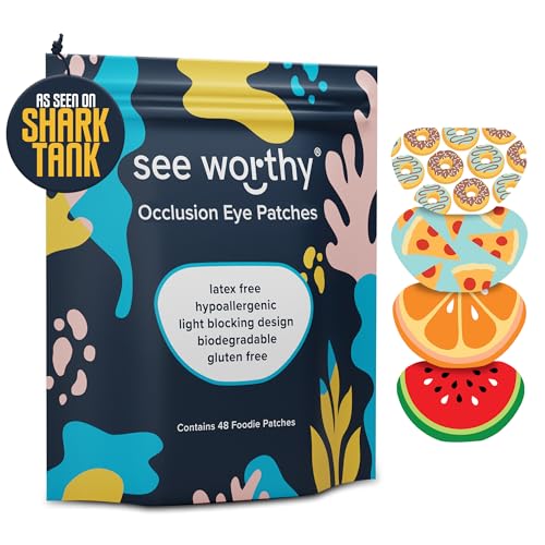 See Worthy See Worthy Foodie Adhesive Eye Patch for Lazy Eye As Seen on Shark Tank Breathable Comfortable Eyepatch for Kids Adults Soft and Medical Eyes Patches for Amblyopia 48 Patches per Box 