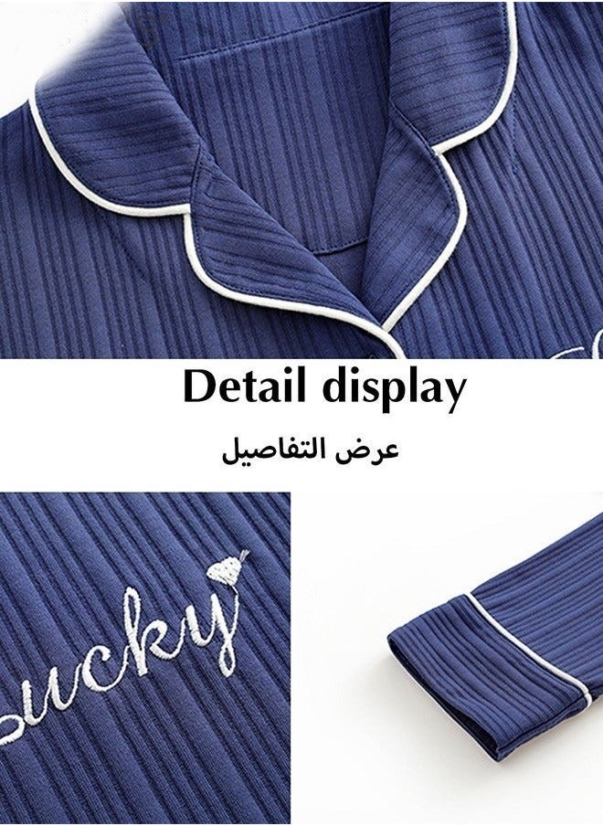 NIBEMINENT 2-Piece Set Of Unisex Pajamas Pure Cotton Long Sleeved Pants For Couples' Home Wear Fashion Casual Family  - Image 2