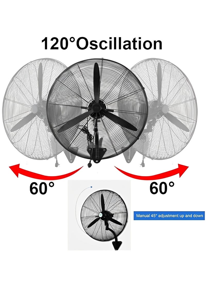 Shard Industrial Wall Mounted Fan 30 Inch, High Velocity Metal, 3 Blades, Oscillating, Silent, Energy-saving, For Bedroom, Home, Kitchen, Shop (30 Inch)  - Image 4