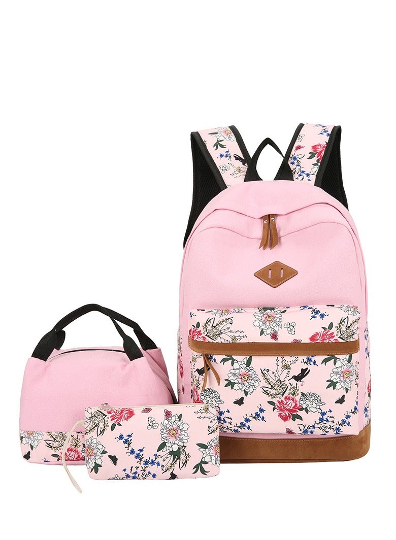 Polyester Printed Zipper Kids Backpack Set Pink/Black - Image 1