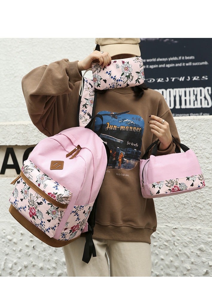 Polyester Printed Zipper Kids Backpack Set Pink/Black - Image 2