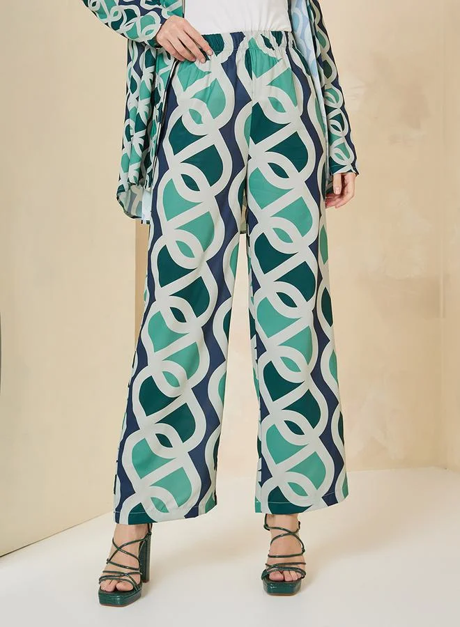 Styli All Over Print Straight Leg Pants With Elasticated Waistband