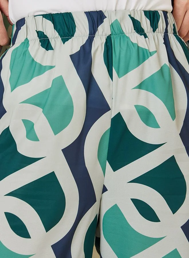 Styli All Over Print Straight Leg Pants With Elasticated Waistband