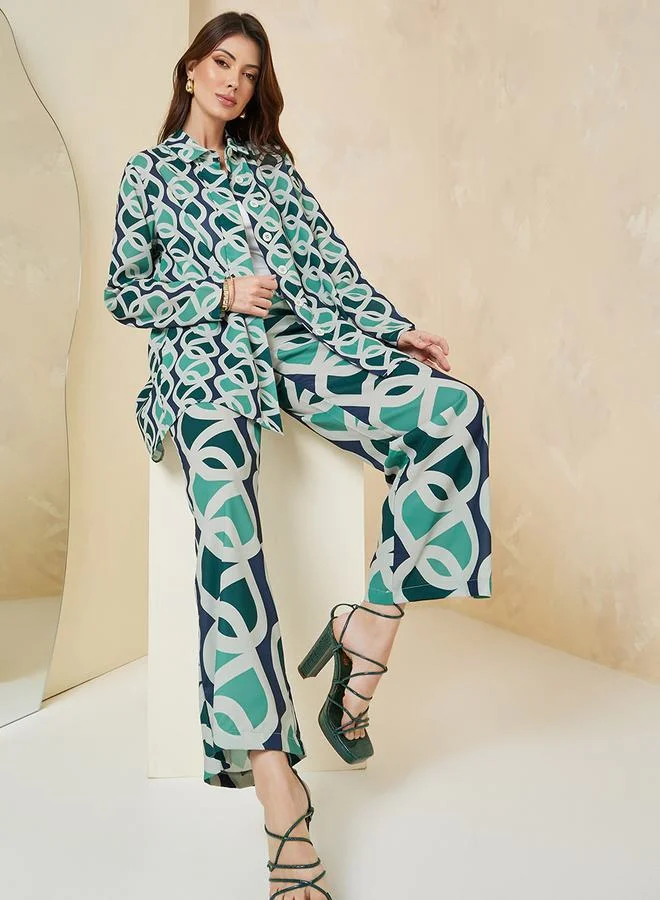 Styli All Over Print Straight Leg Pants With Elasticated Waistband
