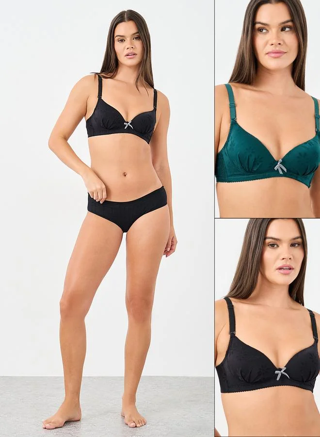 ستايلي Styli Pack of 2 - Padded Wired Tonal Jacquard Pattern Bra